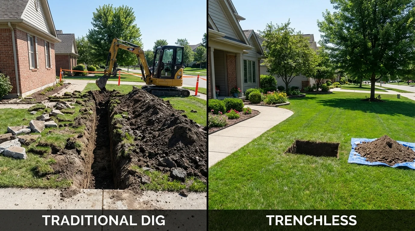 Trenchless sewer repair with minimal yard damage versus traditional excavation in Neosho, MO